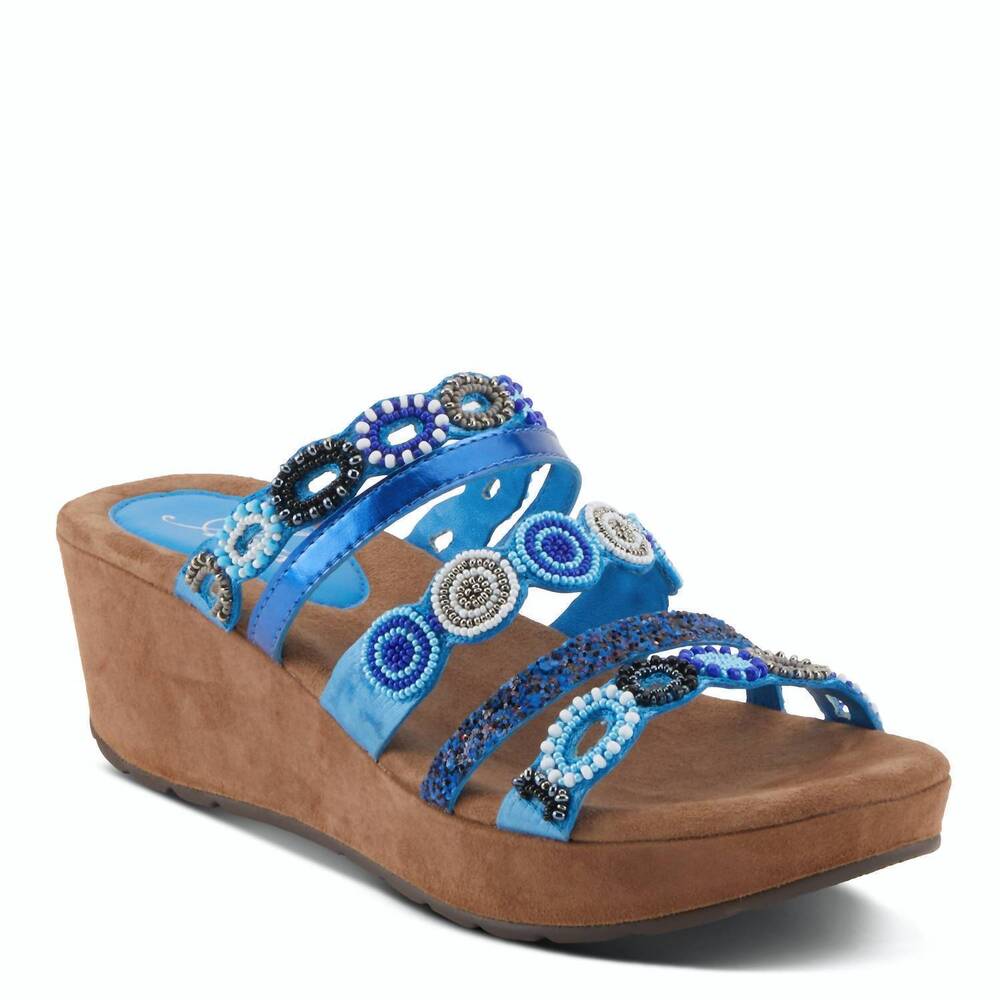 NEW AZURA women's claretha platform wedge sandals in blue multi